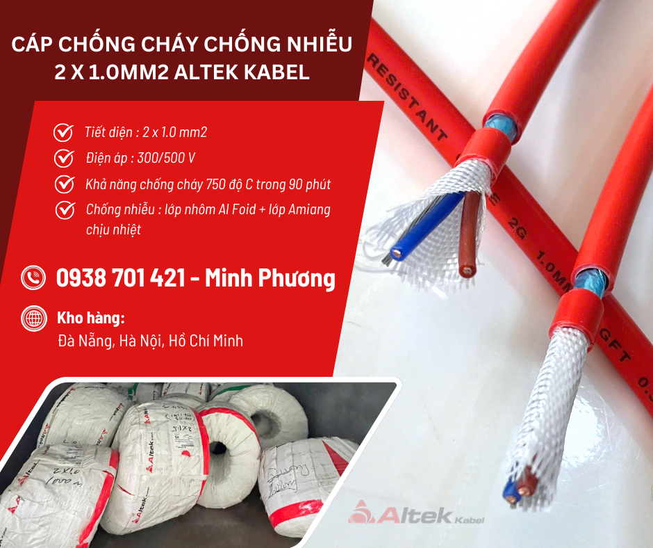 Cáp chống cháy chống nhiễu Altek Kabel 2x1.0mm2 phân phối Đà Nẵng, Khánh Hòa